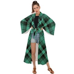 Biscay Green Black Plaid Maxi Kimono by SpinnyChairDesigns