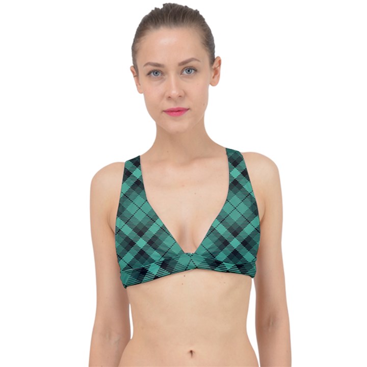 Biscay Green Black Plaid Classic Banded Bikini Top