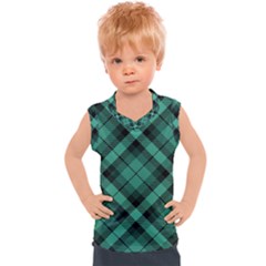 Biscay Green Black Plaid Kids  Sport Tank Top