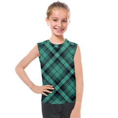 Biscay Green Black Plaid Kids  Mesh Tank Top