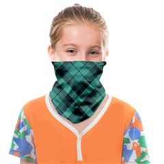 Biscay Green Black Plaid Face Covering Bandana (kids) by SpinnyChairDesigns