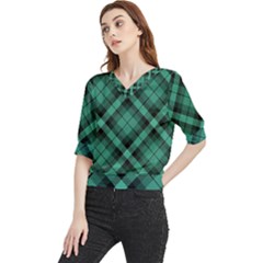 Biscay Green Black Plaid Quarter Sleeve Blouse