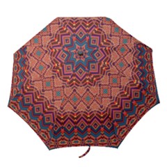 Boho Light Brown Blue Pattern Folding Umbrellas by SpinnyChairDesigns