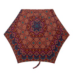 Boho Light Brown Blue Pattern Mini Folding Umbrellas by SpinnyChairDesigns