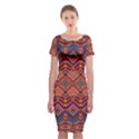 Boho Light Brown Blue Pattern Classic Short Sleeve Midi Dress View1