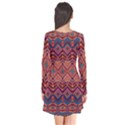 Boho Light Brown Blue Pattern Long Sleeve V-neck Flare Dress View2