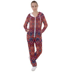 Boho Light Brown Blue Pattern Women s Tracksuit by SpinnyChairDesigns