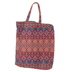 Boho Light Brown Blue Pattern Giant Grocery Tote