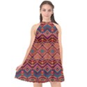 Boho Light Brown Blue Pattern Halter Neckline Chiffon Dress  View1