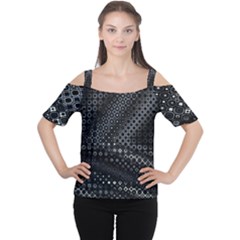 Black Abstract Pattern Cutout Shoulder Tee