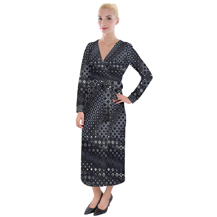 Black Abstract Pattern Velvet Maxi Wrap Dress