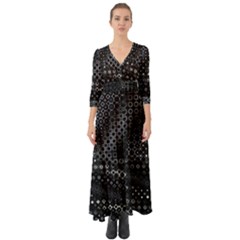 Black Abstract Pattern Button Up Boho Maxi Dress by SpinnyChairDesigns