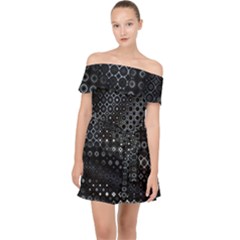 Black Abstract Pattern Off Shoulder Chiffon Dress by SpinnyChairDesigns