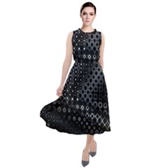 Black Abstract Pattern Round Neck Boho Dress by SpinnyChairDesigns