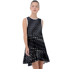 Black Abstract Pattern Frill Swing Dress by SpinnyChairDesigns