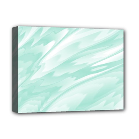 Biscay Green White Feathered Swoosh Deluxe Canvas 16  X 12  (stretched)  by SpinnyChairDesigns