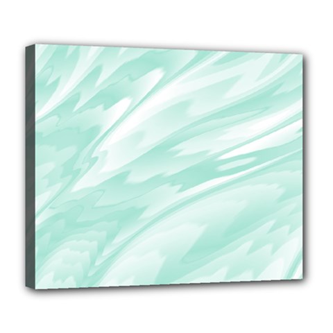 Biscay Green White Feathered Swoosh Deluxe Canvas 24  X 20  (stretched) by SpinnyChairDesigns