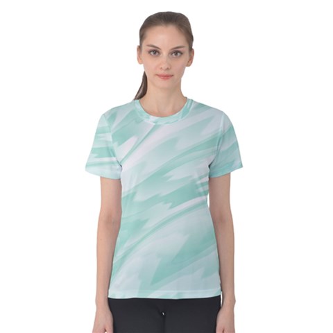 Biscay Green White Feathered Swoosh Women s Cotton Tee by SpinnyChairDesigns