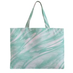 Biscay Green White Feathered Swoosh Zipper Mini Tote Bag by SpinnyChairDesigns