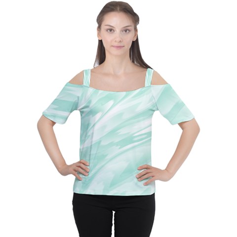 Biscay Green White Feathered Swoosh Cutout Shoulder Tee by SpinnyChairDesigns