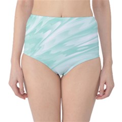 Biscay Green White Feathered Swoosh Classic High-waist Bikini Bottoms by SpinnyChairDesigns