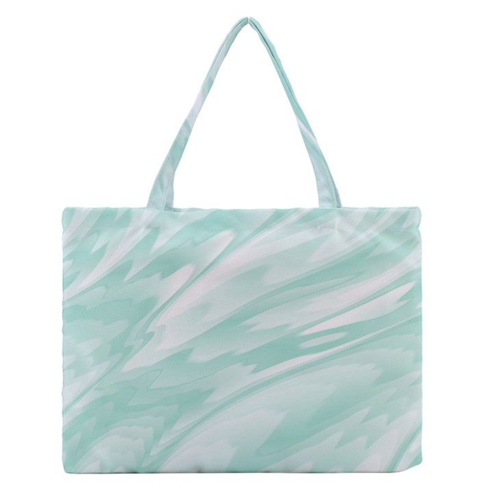 Biscay Green White Feathered Swoosh Zipper Medium Tote Bag