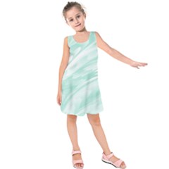 Biscay Green White Feathered Swoosh Kids  Sleeveless Dress by SpinnyChairDesigns