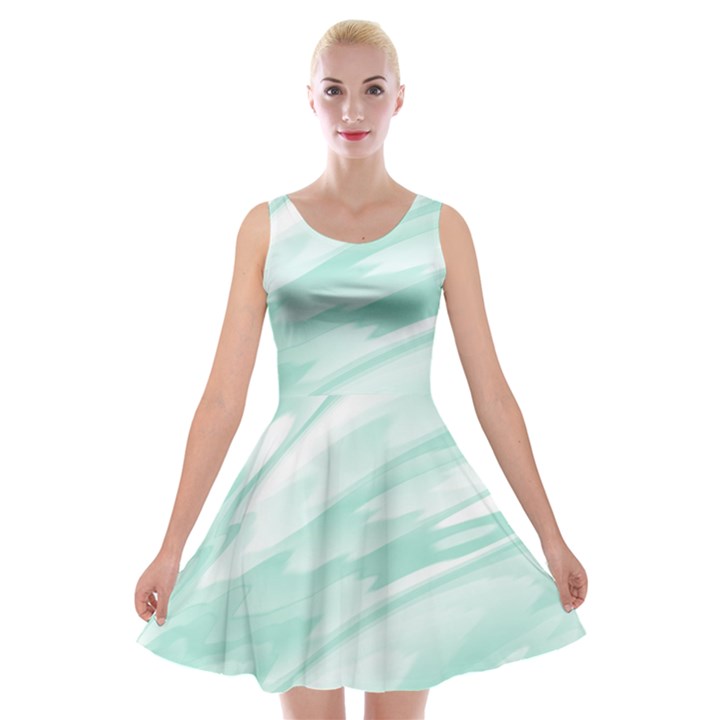 Biscay Green White Feathered Swoosh Velvet Skater Dress