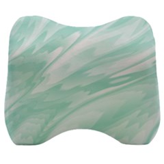 Biscay Green White Feathered Swoosh Velour Head Support Cushion by SpinnyChairDesigns