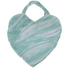 Biscay Green White Feathered Swoosh Giant Heart Shaped Tote by SpinnyChairDesigns