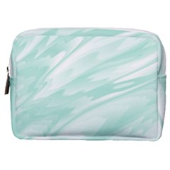 Biscay Green White Feathered Swoosh Make Up Pouch (medium) by SpinnyChairDesigns