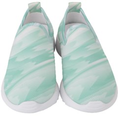 Biscay Green White Feathered Swoosh Kids  Slip On Sneakers by SpinnyChairDesigns