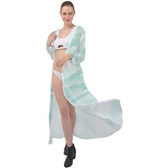 Biscay Green White Feathered Swoosh Maxi Chiffon Beach Wrap by SpinnyChairDesigns