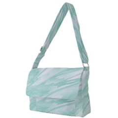 Biscay Green White Feathered Swoosh Full Print Messenger Bag (l) by SpinnyChairDesigns