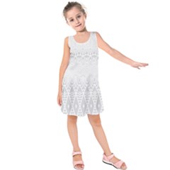 Boho White Wedding Pattern Kids  Sleeveless Dress by SpinnyChairDesigns