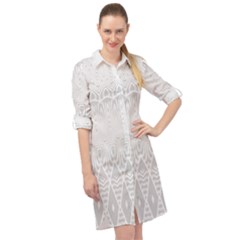 Boho White Wedding Pattern Long Sleeve Mini Shirt Dress by SpinnyChairDesigns