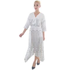 Boho White Wedding Pattern Quarter Sleeve Wrap Front Maxi Dress by SpinnyChairDesigns