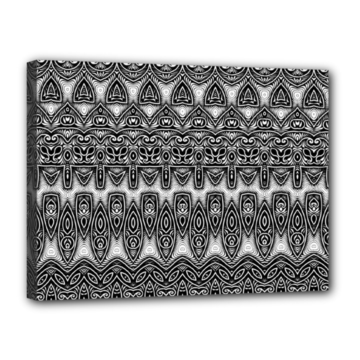 Boho Black and White Pattern Canvas 16  x 12  (Stretched)