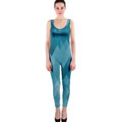 Cerulean Blue Geometric Patterns One Piece Catsuit by SpinnyChairDesigns