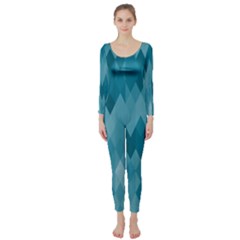 Cerulean Blue Geometric Patterns Long Sleeve Catsuit by SpinnyChairDesigns