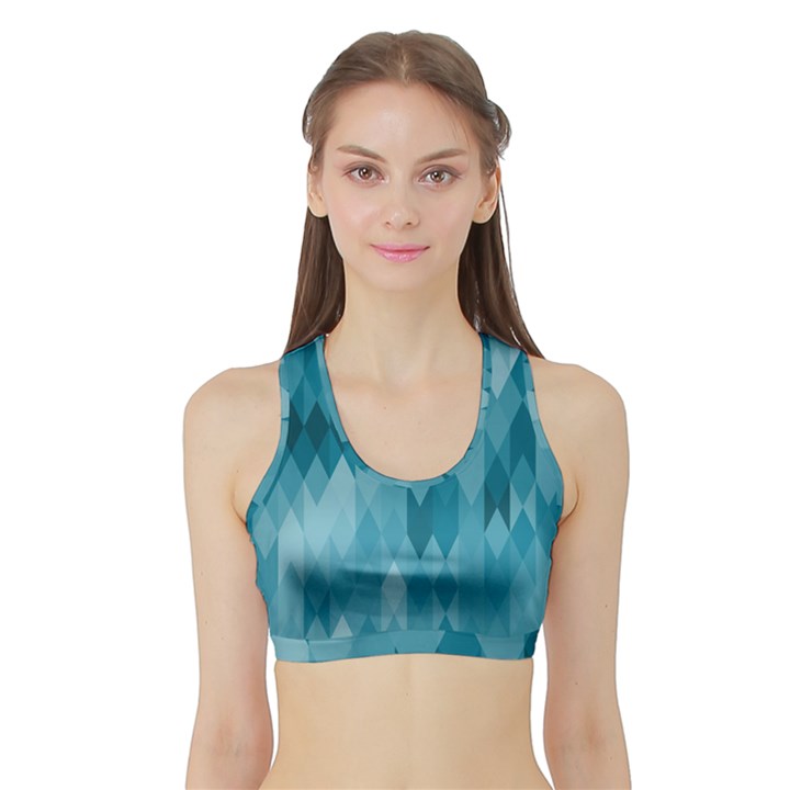 Cerulean Blue Geometric Patterns Sports Bra with Border