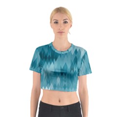 Cerulean Blue Geometric Patterns Cotton Crop Top by SpinnyChairDesigns