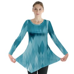 Cerulean Blue Geometric Patterns Long Sleeve Tunic  by SpinnyChairDesigns