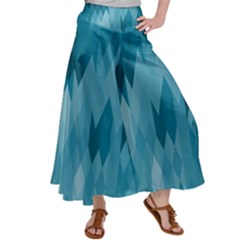 Cerulean Blue Geometric Patterns Satin Palazzo Pants by SpinnyChairDesigns