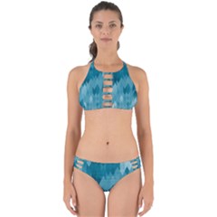 Cerulean Blue Geometric Patterns Perfectly Cut Out Bikini Set by SpinnyChairDesigns