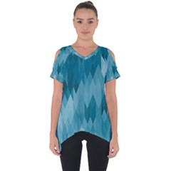 Cerulean Blue Geometric Patterns Cut Out Side Drop Tee by SpinnyChairDesigns