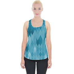 Cerulean Blue Geometric Patterns Piece Up Tank Top by SpinnyChairDesigns