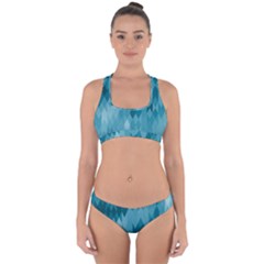 Cerulean Blue Geometric Patterns Cross Back Hipster Bikini Set by SpinnyChairDesigns