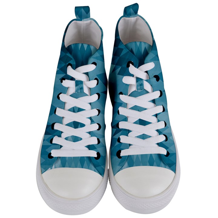 Cerulean Blue Geometric Patterns Women s Mid-Top Canvas Sneakers