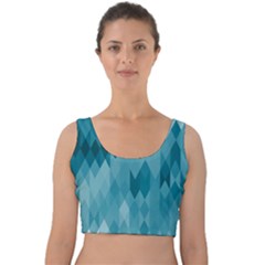 Cerulean Blue Geometric Patterns Velvet Crop Top by SpinnyChairDesigns